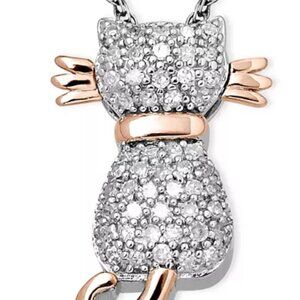 Macy's Diamond Cat Pendant in 14k Rose Gold and Sterling Silver (1/5 ct. t.w.)